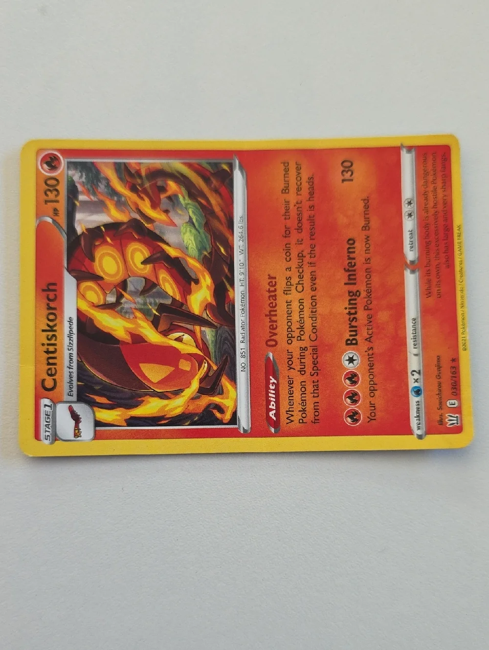 Pokemon Sizzlipede And Centiskorch Card